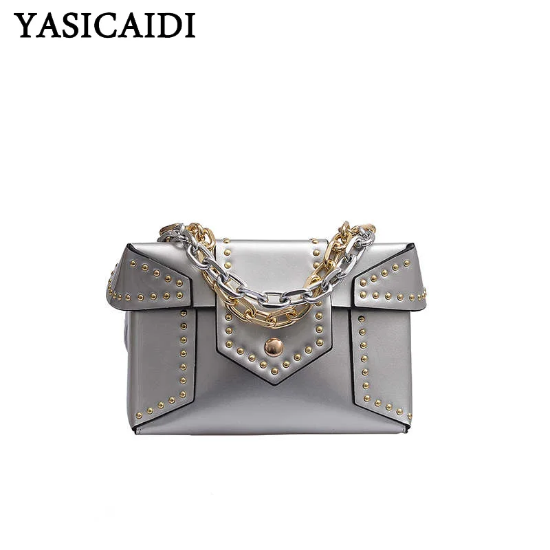 

YASICAIDI Fashion Leather Shoulder Strap Women Crossbody Bag Chain Top-Handle Ladies Hand Bags Luxury PU Rivet Messenger Bag Sac