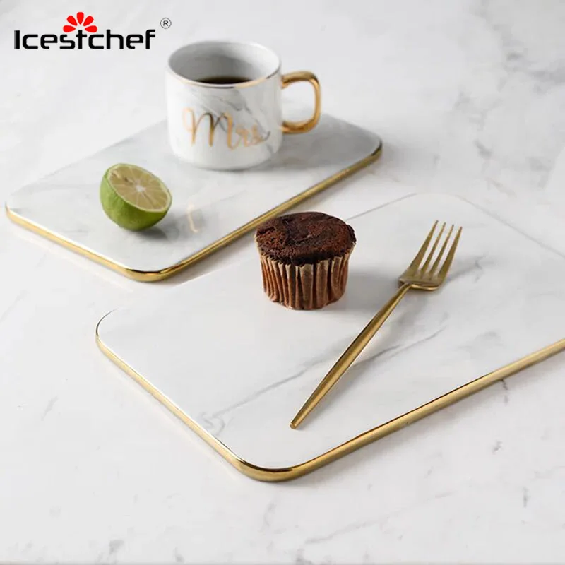 

ICESTCHEF Marble Chopping Board Ceramics Pizza Plate Flat Rectangle Tray Steak Dish For Bread Tableware