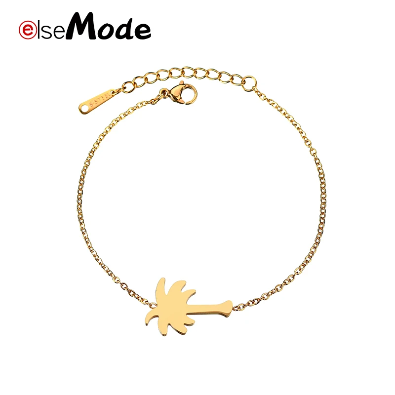 

ELSEMODE Gold Color Palm Tree Lovely Charms Bracelets for Women Stainless Steel Friendship Coconut Bff Gifts Jewelry Femme