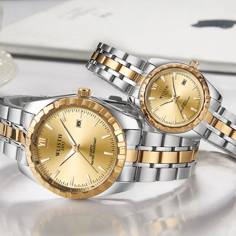 Высокое качество модные мужские наручные часы любителей золото нержавеющая сталь наручные календари Дата часы wlisth Роскошные брендовые для женщи
