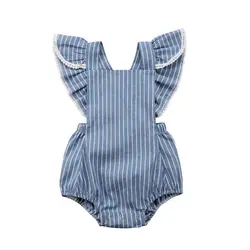 Для малышей короткий рукав полосатый комбинезон Костюмы Одежда для новорожденных для маленьких девочек комбинезон, комплект одежды
