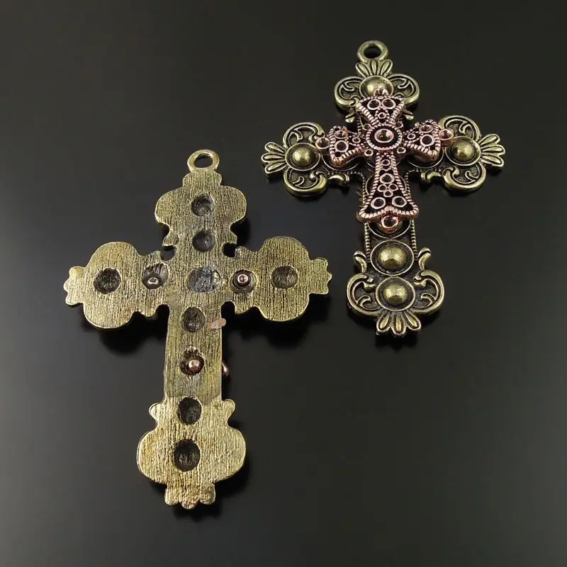 

GraceAngie 3pcs Vintage Style Bronze Copper Tone Alloy Retro Elegant Style Devout Believer Double Cross Pendant Religion Charm