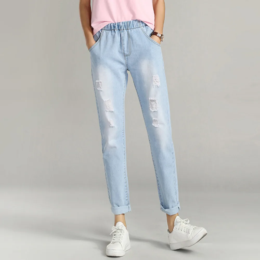 Summer Women Pants Elastic Waist Retro Loose Cotton and