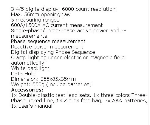 VC3228A+ трехфазный true RMS цифровой зажим измеритель мощности