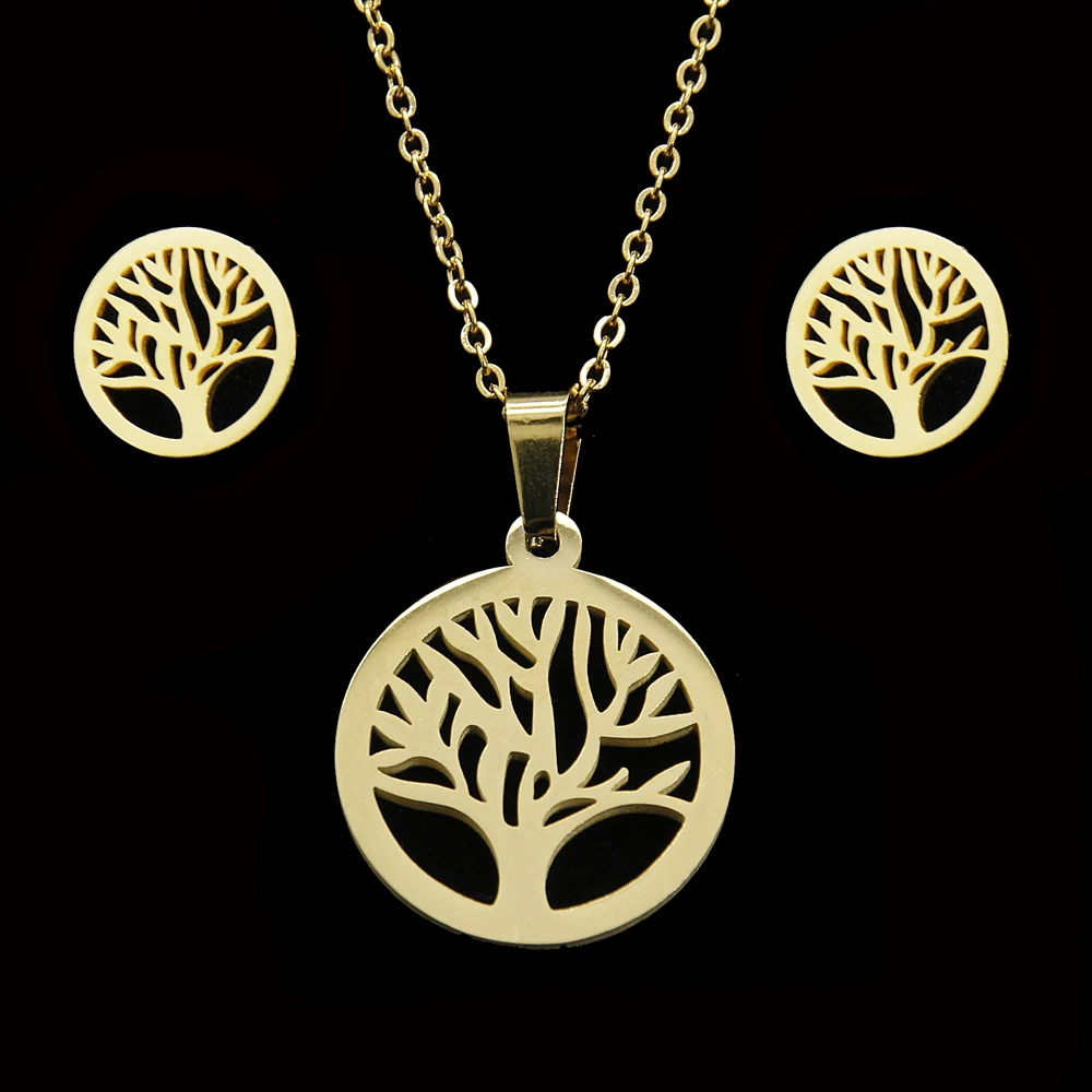 Legenstar, модное ожерелье «Древо жизни», набор сережек, ювелирные изделия для женщин, колье из нержавеющей стали, рождественский подарок - Окраска металла: Tree of Life
