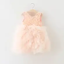 2016 Summer New Girl Princess Dress Rose Flower Tiered Dress Backless Fluffy Dress Children Clothing