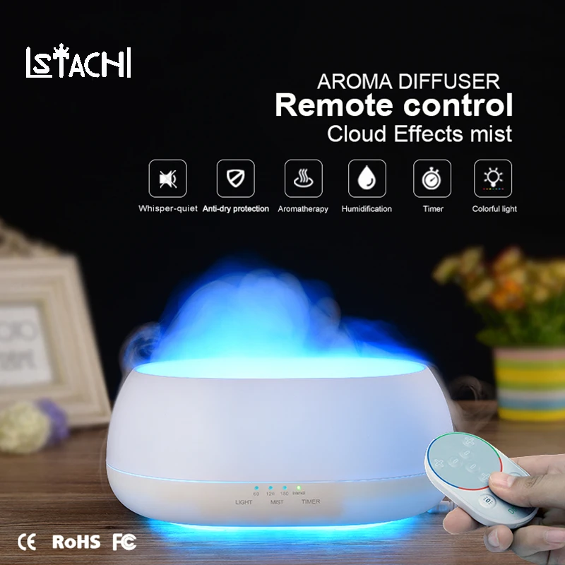 LSTACHi 500ml Air Humidifier Remote Control Ocean Mist Wood Grain Aroma Diffuser Night Light Oil Diffuser
