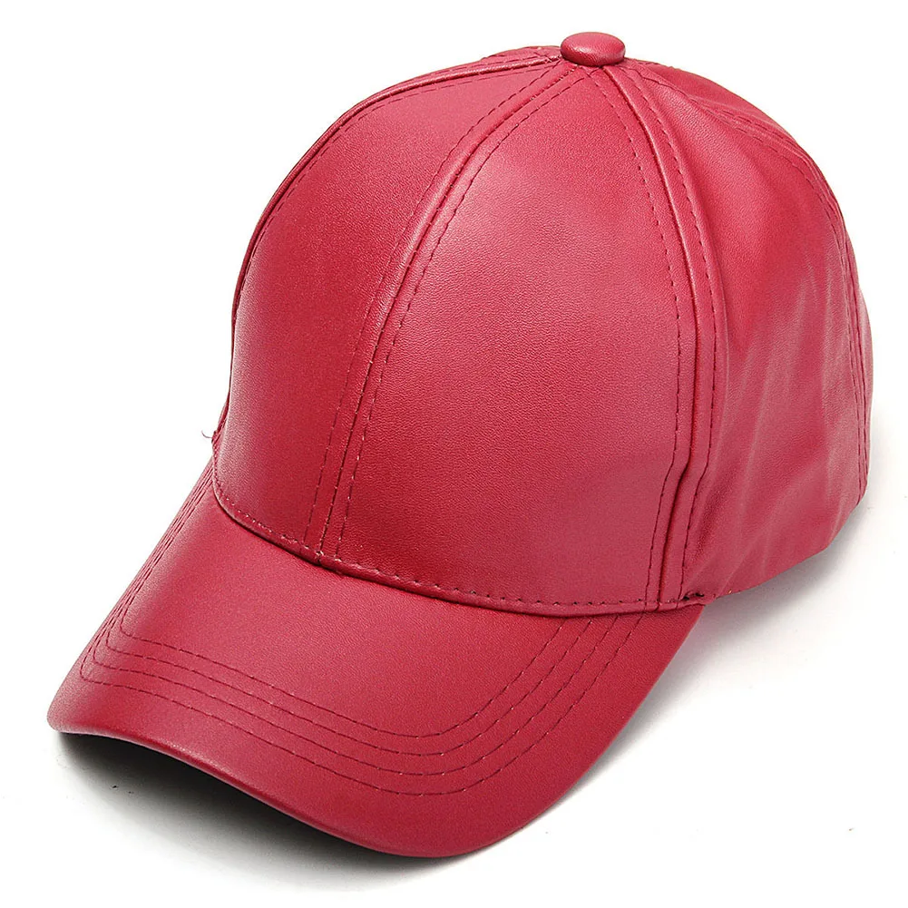 

Hot Men Women Solid PU Snapback Cap Baseball Adjustable Sport Trucker Hat, Red