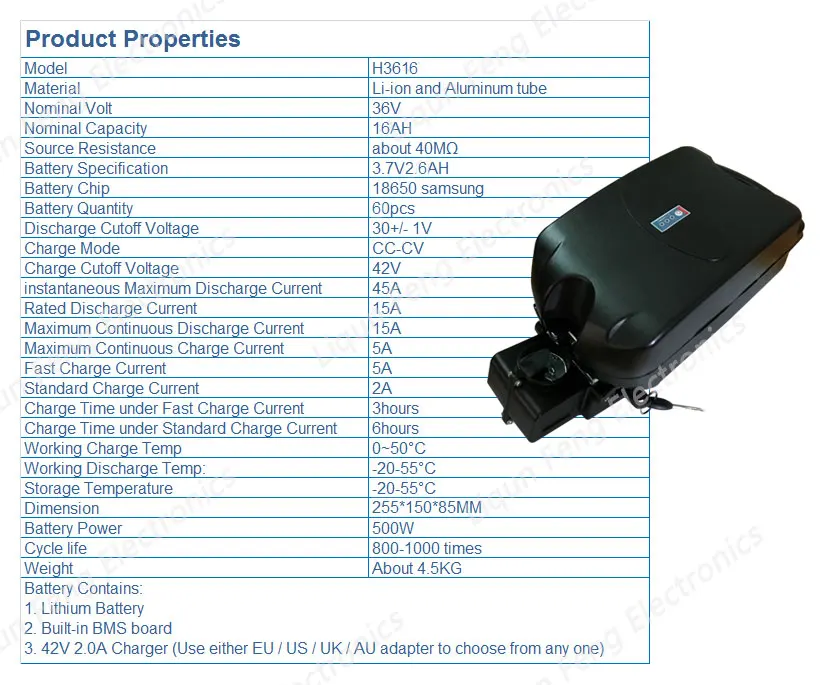 Аккумулятор для электровелосипеда, 36 В, 16 А/ч, аккумулятор для электровелосипеда SAMSUNG, 36 В, 500 Вт, литиевая батарея с зарядным устройством BMS 2A