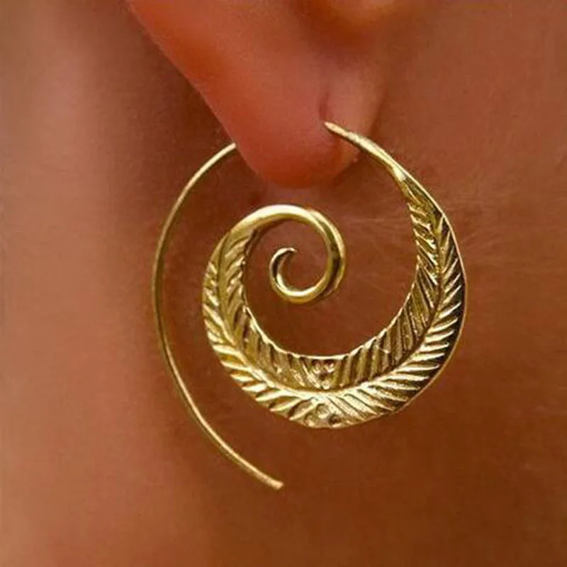 

TREAZY 2 Colors Boho Jewelry Swirl Hoop Earring for Women Punk Geometric Leaf Earrings Party Jewelry Accessories Brincos