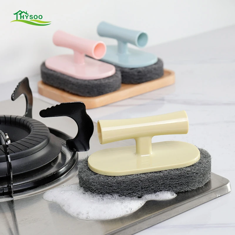 Kitchen scouring pad with handle sponge Bathroom tile bath brush strong