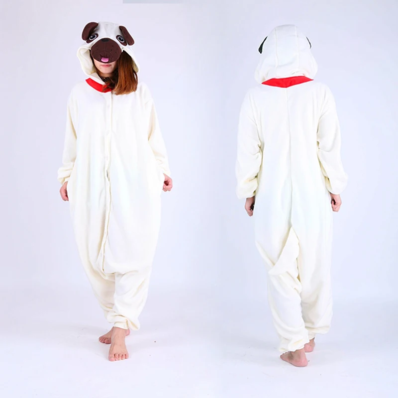 

Adult Woman Man Pug dog Onesies Pyjamas Cosplay Costume Cartoon Polar fleece Sleepwear Adult Pajamas Halloween Party Clothing