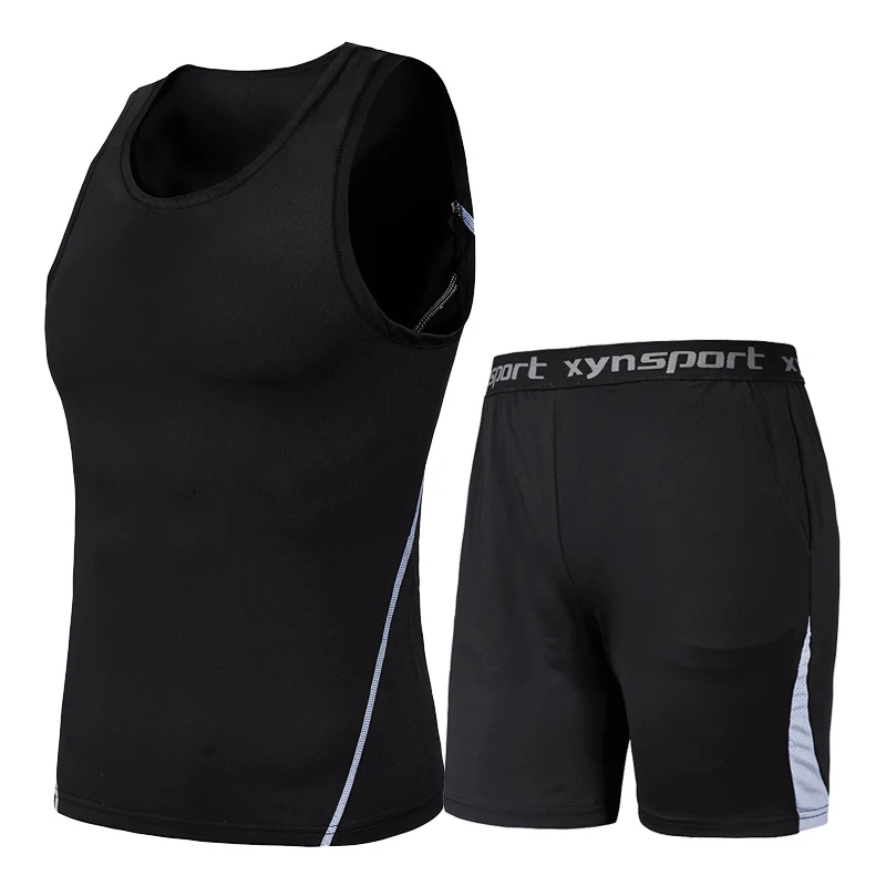 Летняя компрессионная Мужская рубашка, 5 шт., спортивная одежда, набор размера плюс 7XL 8XL, для фитнеса, тренировки, бега, спортзала, велосипеда, бодибилдинга, Мужская футболка - Цвет: vest shorts set
