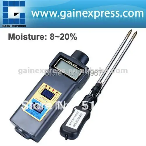 Handheld Digital Grain Temperature 8 ~ 20% Moisture Meter Tester Rice Corn Wheat + FREE Extra long 2-pin probe digital multi grain moisture meter tester rice wheat rye peas corn oat 6 30% tk25g