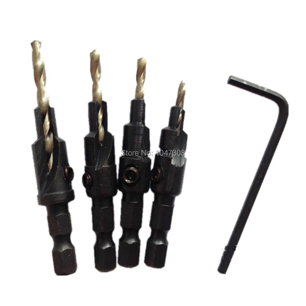 New 4 Piece Countersink Drill Bit Set With Quick Change Hex Shafts