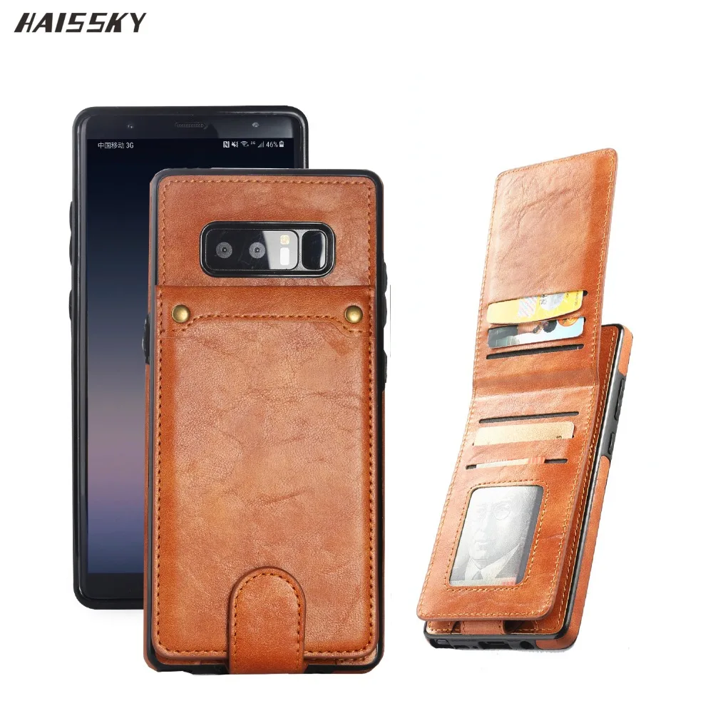 

HAISSKY Vintage Leather Flip Case For Samsung Galaxy Note 8 S8 S9 Plus Wallet Card Case Note 8 Flip Cover Detachable Back Pouch