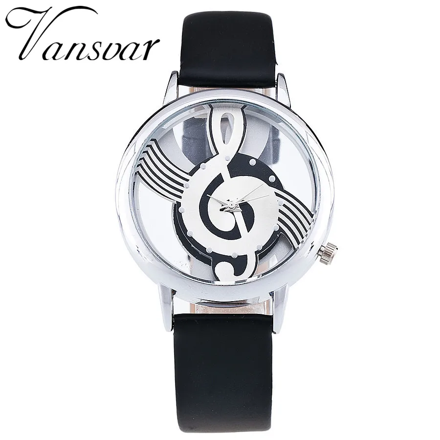 Unique font b Women b font Quartz Analog Hollow Musical Note Style Leather WristWatch Ladies Gfit