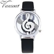 Unique font b Women b font Quartz Analog Hollow Musical Note Style Leather WristWatch Ladies Gfit