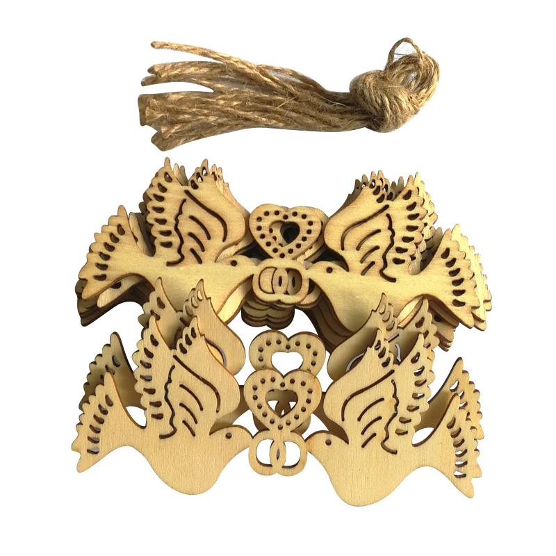 Lovely Natural Carve Wood Chip Ornaments Hanging Xmas Tree Pendant