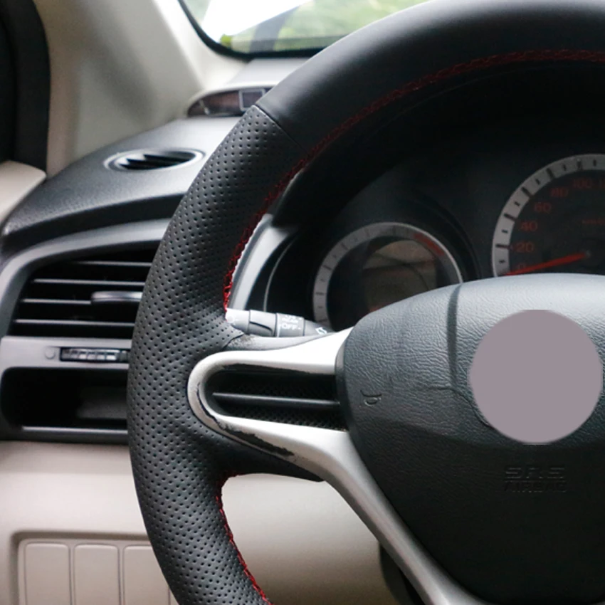 Черный синтетический кожаный чехол рулевого колеса автомобиля для Honda Fit 2009 2013 City