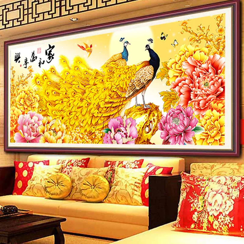 

QIANZEHUI,DIY Diamond Embroidery,Round Diamond Blossoming Peacock Peony Full rhinestone Diamond painting cross stitch,needlework