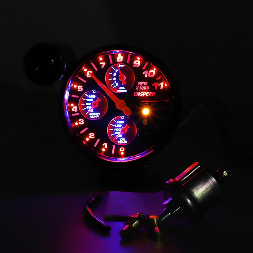 5" 4 IN 1 12V Racing Car Tachometer Rpm Gauge Meter Water Temp Oil Temperature oil pressure gauge Meter shift light Sensor