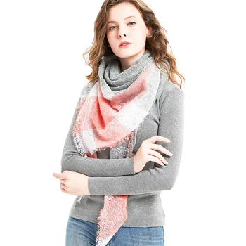 

Women's 2019 spring and autumn and winter plain warm tassel big plaid print fashion triangle scarf