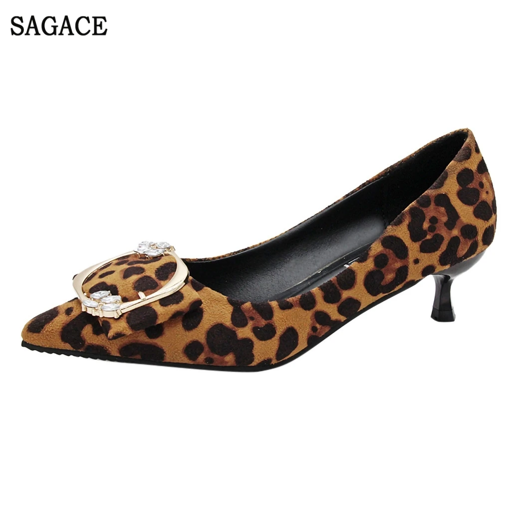 

SAGACE Women's Pointed Leopard Single Shoes Square Buckle Sexy Solid High Quality Outsid Simple High Heel Pumps