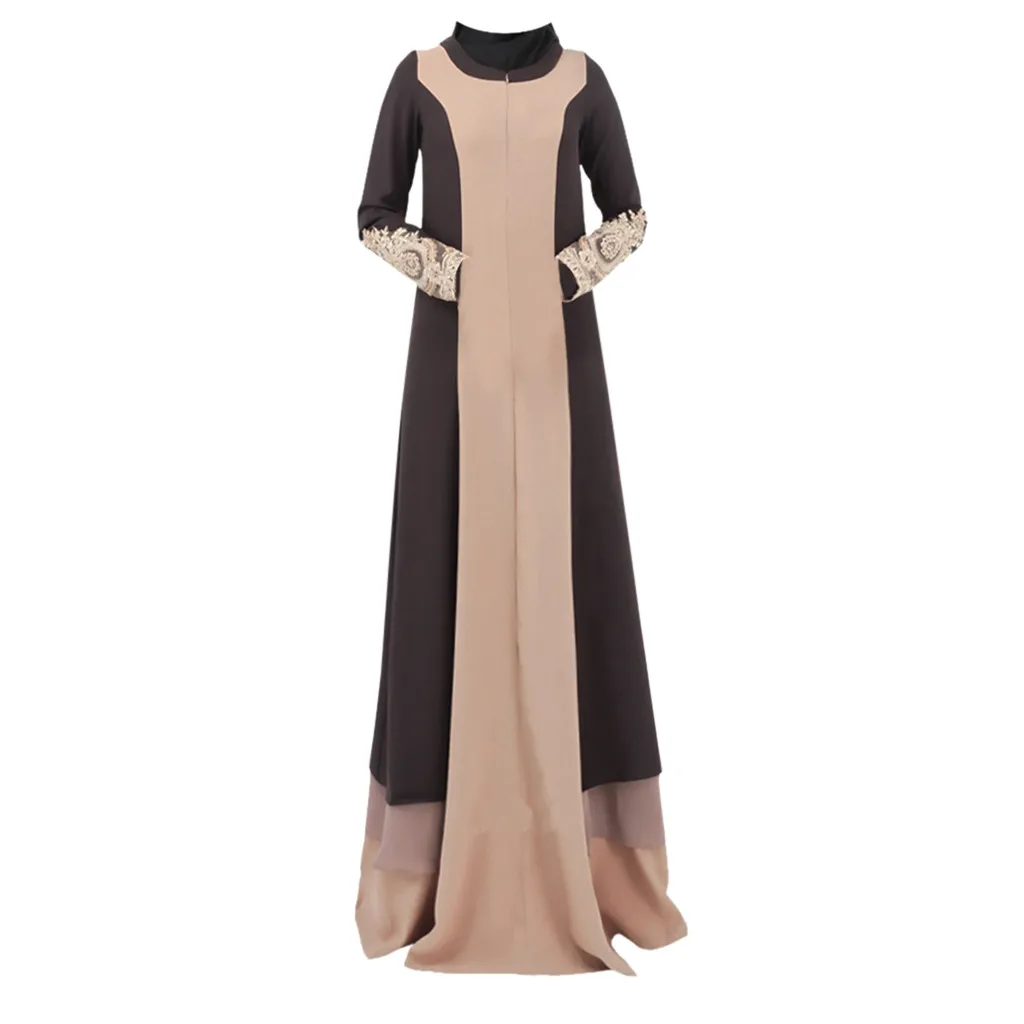 Популярное винтажное женское лоскутное платье с О-образным вырезом и длинным рукавом абайя Длинное Макси-платье арабский джилбаб мусульманский халат мусульманский Женский новое поступление