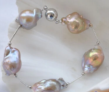 

>>>>>>> 8" 17mm lavender BAROQUE KESHI REBORN PEARL gild 5star bracelet