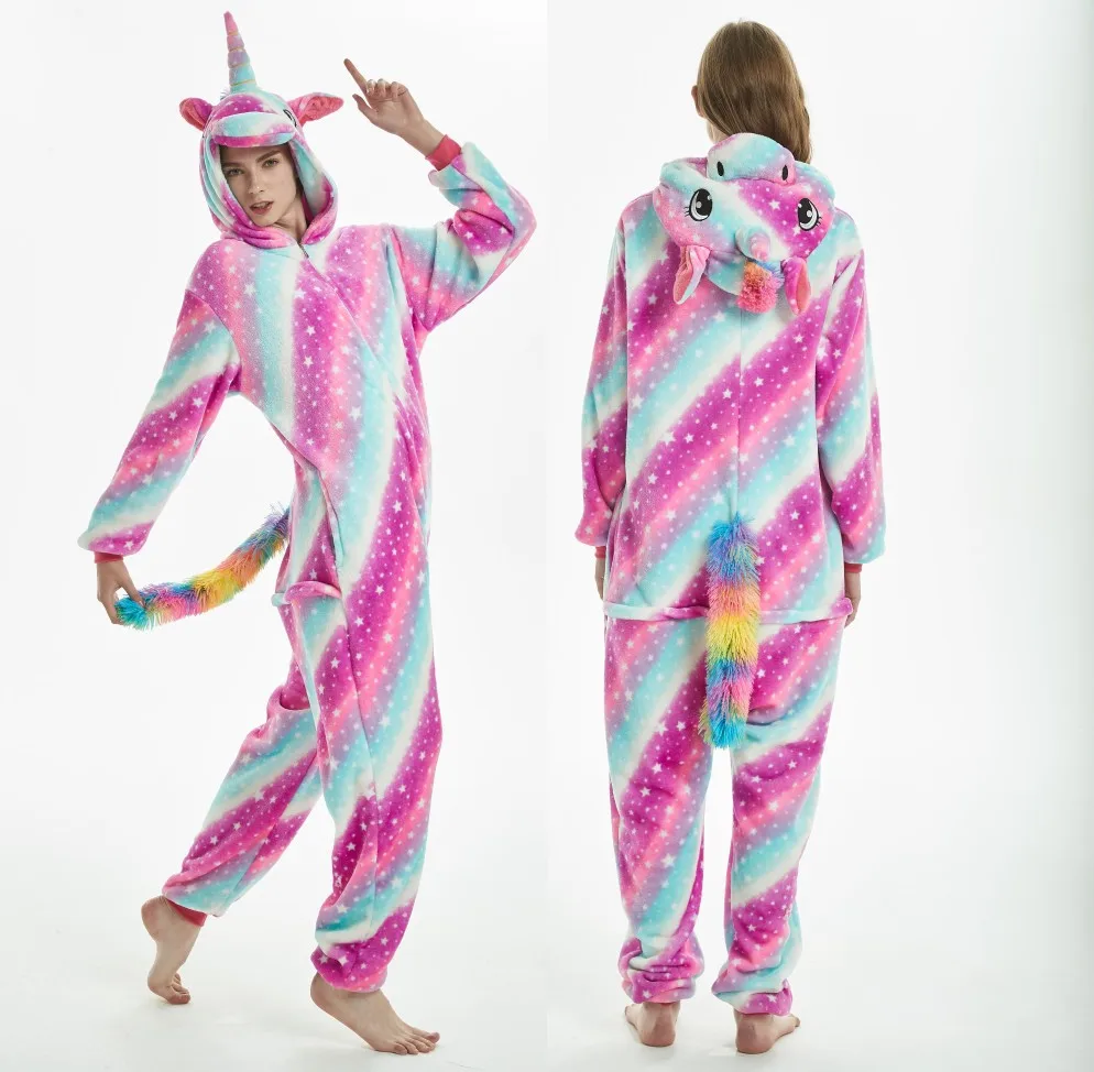 Kigurumi Adult Pajamas Unicorn Winter Women Pajamas Set Animal Panda Stitch Onesie Pyjama Unisex Flannel Sleepwear Jumpsuit