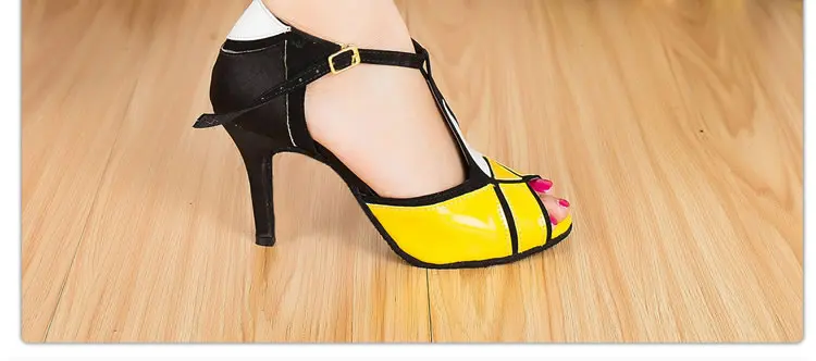 DILEECHI/желтая обувь для латинских танцев из искусственной кожи женские босоножки на высоком каблуке 8,5 см, обувь для танцев на квадратном каблуке Бальные Танцевальные Туфли 8,5 см