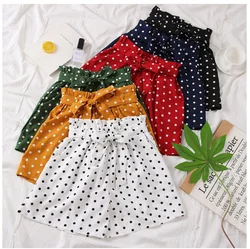 Nowy przyjazd! Moda Polka Dot szyfonowe szorty kobiety lato nowa wysoka talia urocza muszka szorty
