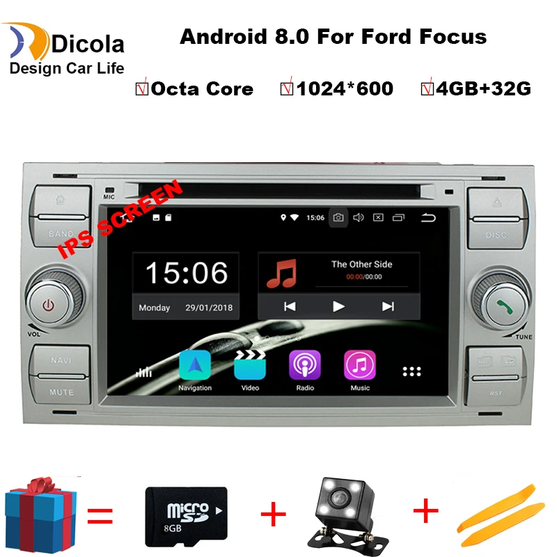 

2din Android 8.0 DAB+Car DVD Player In Dash For Ford Transit Focus Connect S-MAX Kuga Mondeo With QuadCore Wifi 4G GPS Bluetooth