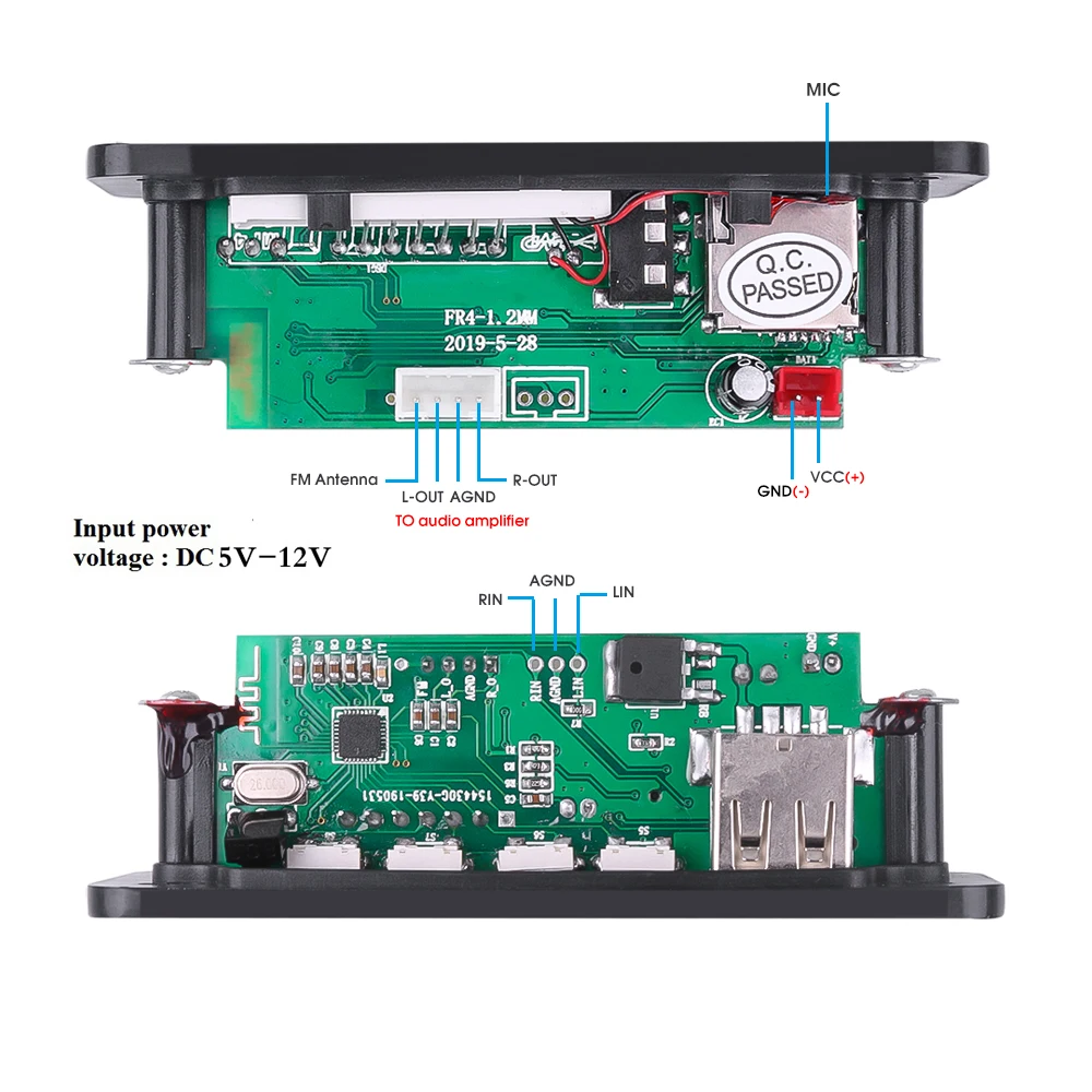 Беспроводной Bluetooth 5,0 MP3 WMA декодер плата модуль DC 5 в 12 В USB SD/TF AUX FM запись вызова аудио для автомобиля DIY