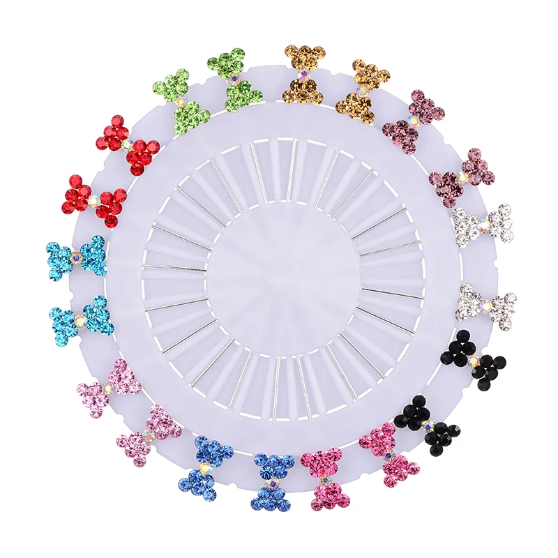 

20pcs/set New Hijab Pins Wholesale Resin Flower Crystal Muslim For Women Safety Scarf Pins Hijab Pins Silver Pins Mixed Color