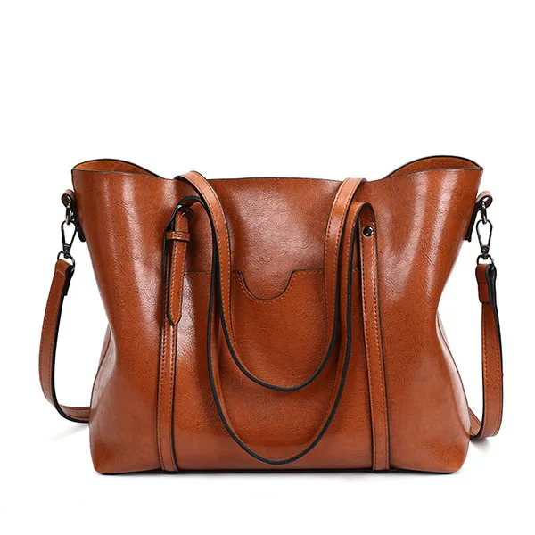 Женская сумка из воска масла, женские кожаные сумки, роскошные женские сумочки с карманом, женская сумка-мессенджер, Женская Большая Сумка-тоут - Цвет: Коричневый