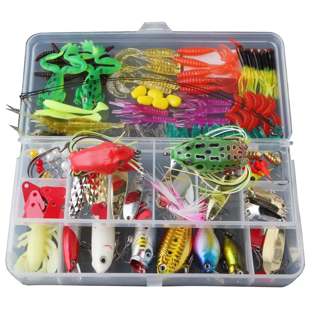 

Fishing Lure Set with Tackle Box Including Plastic Soft Lures Frog Lures Spoon Lures Hard Lures Popper Crank Rattlin Trout Bas