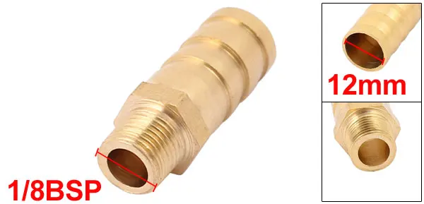Brass 1/8BSP Male Thread to 12mm Hose Barb Straight Fitting Adapter Coupler