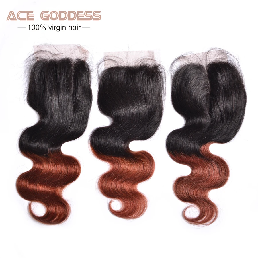 

8A Grade Peruvian Virgin Hair Body Wave Lace Closure 1B/33 Brazilian Virgin Hair Body Wave Ombre Human Hair Closure ACE Hair