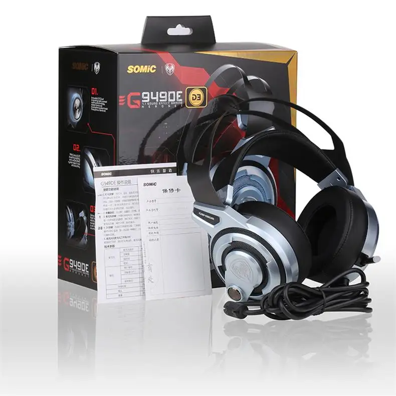 SOMIC G949DE 7,1, виртуальная звуковая игровая гарнитура, светодиодный шумоподавитель, наушники с двойным двигателем, 4 динамика, USB разъем для ПК, игр - Цвет: With retail box