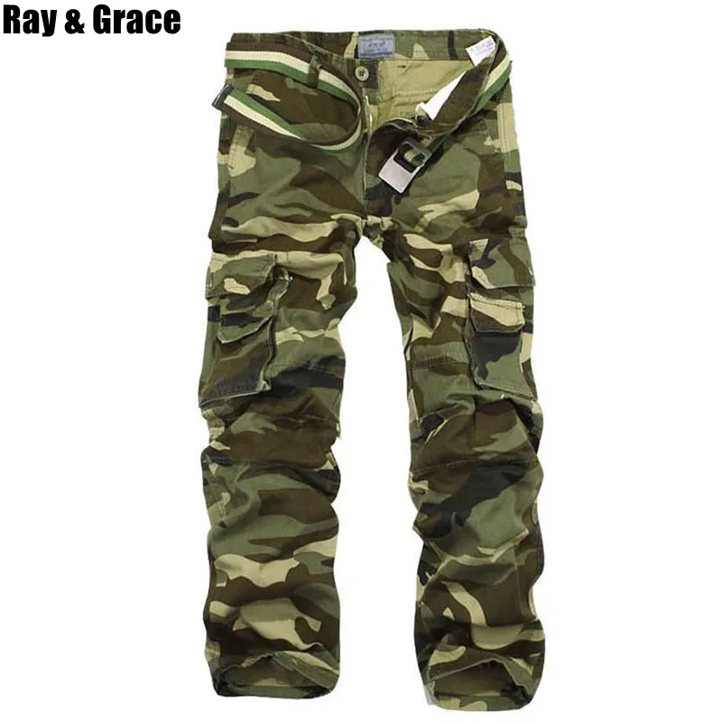 

RAY GRACE Outdoor Army Military Pants Tactical Sports Hunting Cargo Pants Men Camouflage Hiking Trousers Multi Pockets Stretch