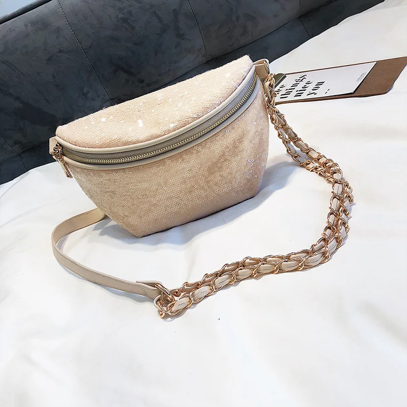 

Miyahouse Solid Color PU Leather Female Fanny Pack Sequin Design Multifunction Women Waist Packs Long Zip Fashion Ladies Waists