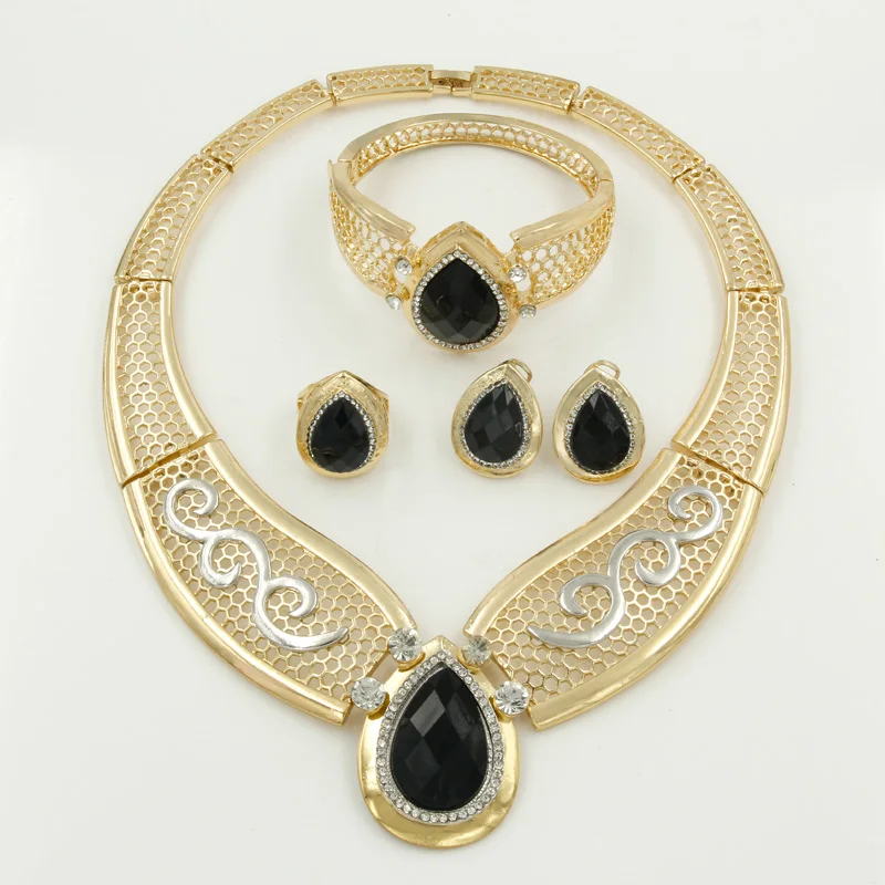 Limited Sales Fashion Turkish Gold Jewelry Sexy Women Black Crystal