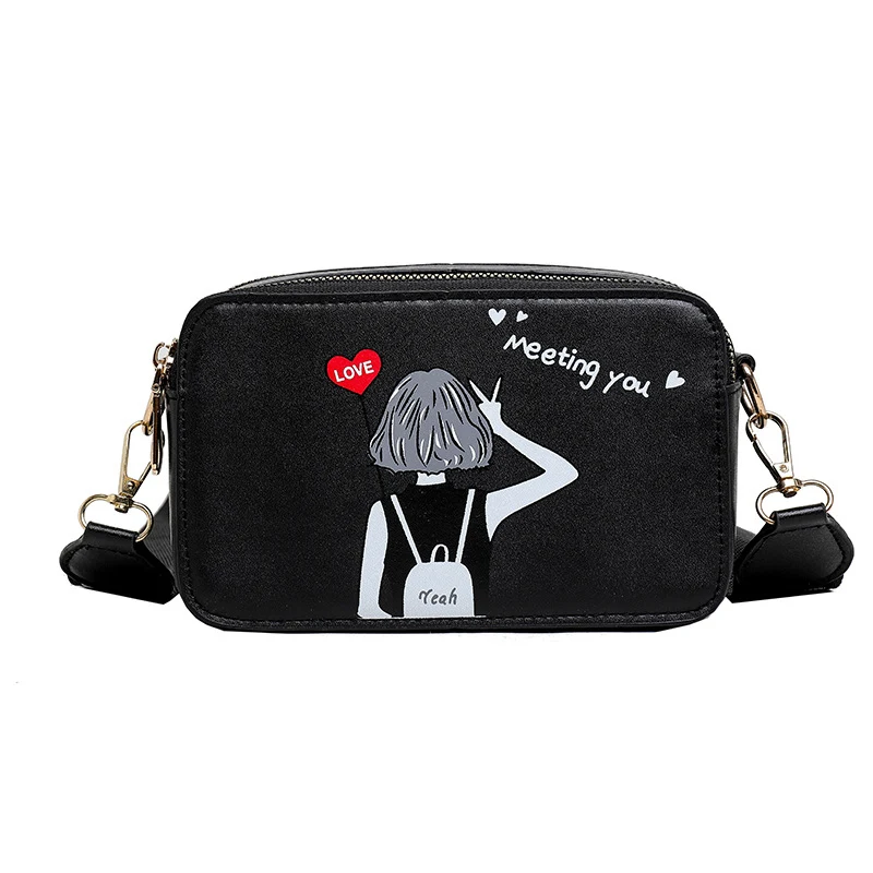 

Cartoon Animation PU Small Square Bag Trend Fashion Simple Wild Shoulder Messenger Bag Student 2019 Summer New Women Bag