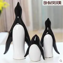 Семья Керамическая Пингвин Home Decor ремесел украшения комнаты керамические каваи орнамент фарфоровые статуэтки фигурки животных украшения
