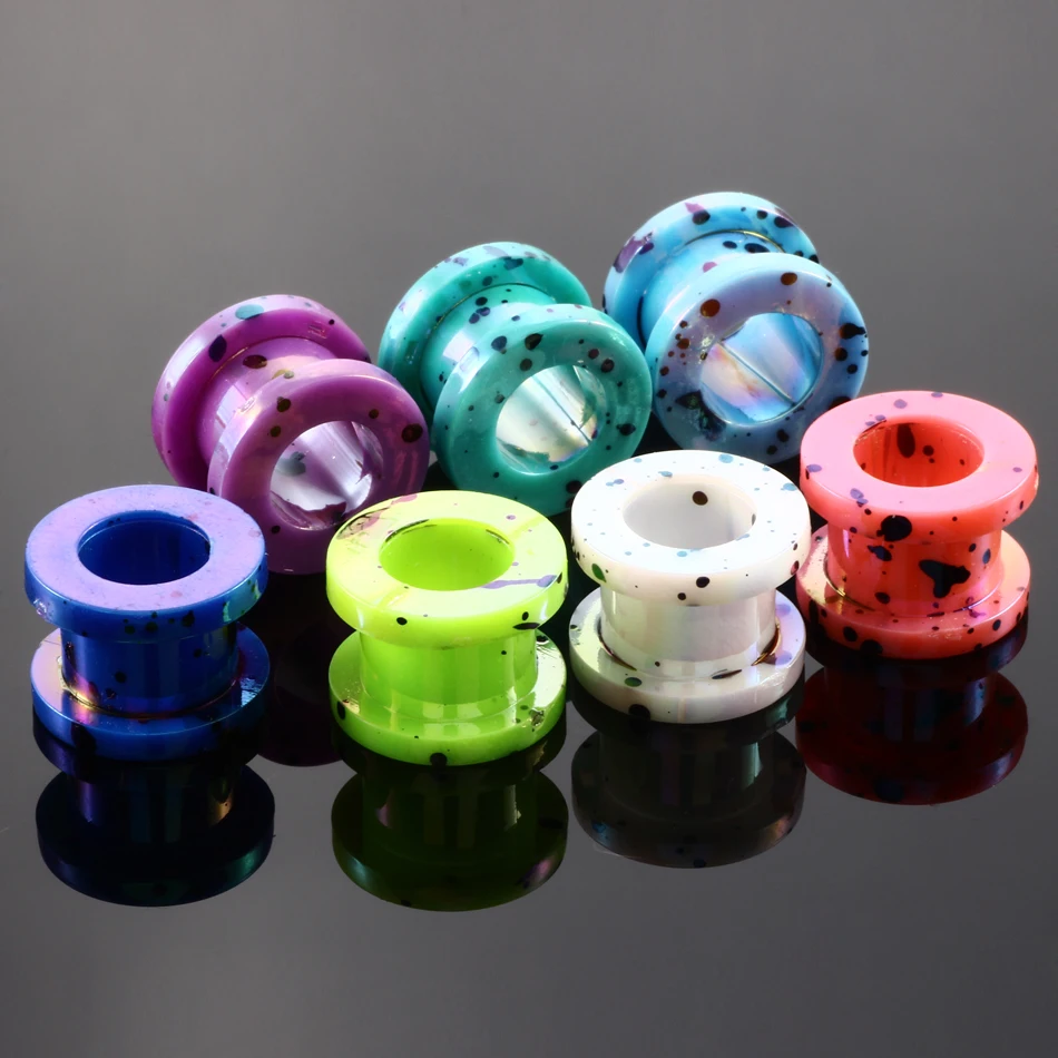 2Pcs Acrylic Pattern Printing Ear Expander Taper Dot Screw Flesh Tunnel Hollow Ear Plug Gauges Stretcher Piercing Body Jewelry