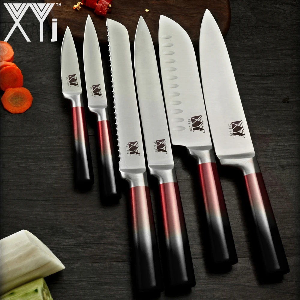 XYj 6pcs Stainless Steel Knives Set Multi-color Handle Chef Bread Slicing Utility Santoku Paring Knives Cooking Tools