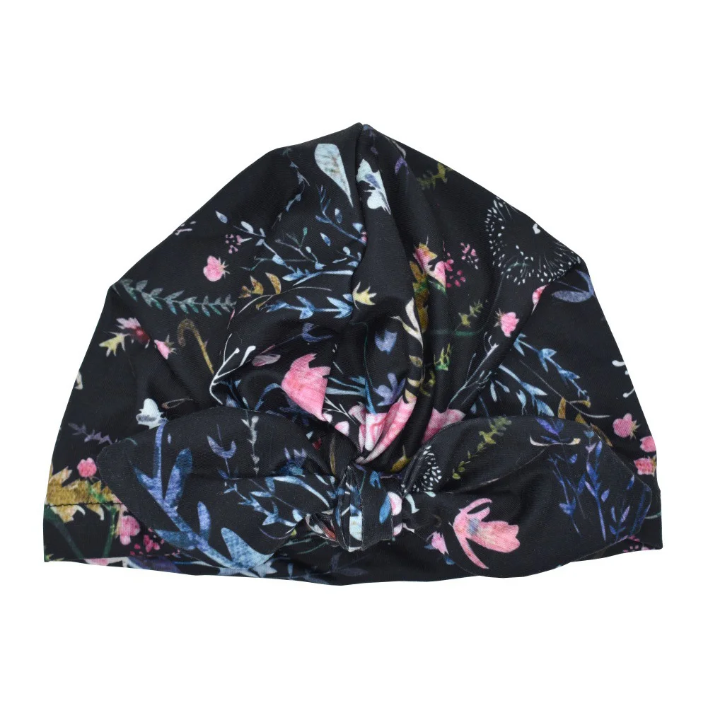 

Autumn Cute Comfortable Spring Gift Cap Girls Turban Floral Print Rabbit Ear Infant Accessories Bowknot Design Baby Hat Beanies