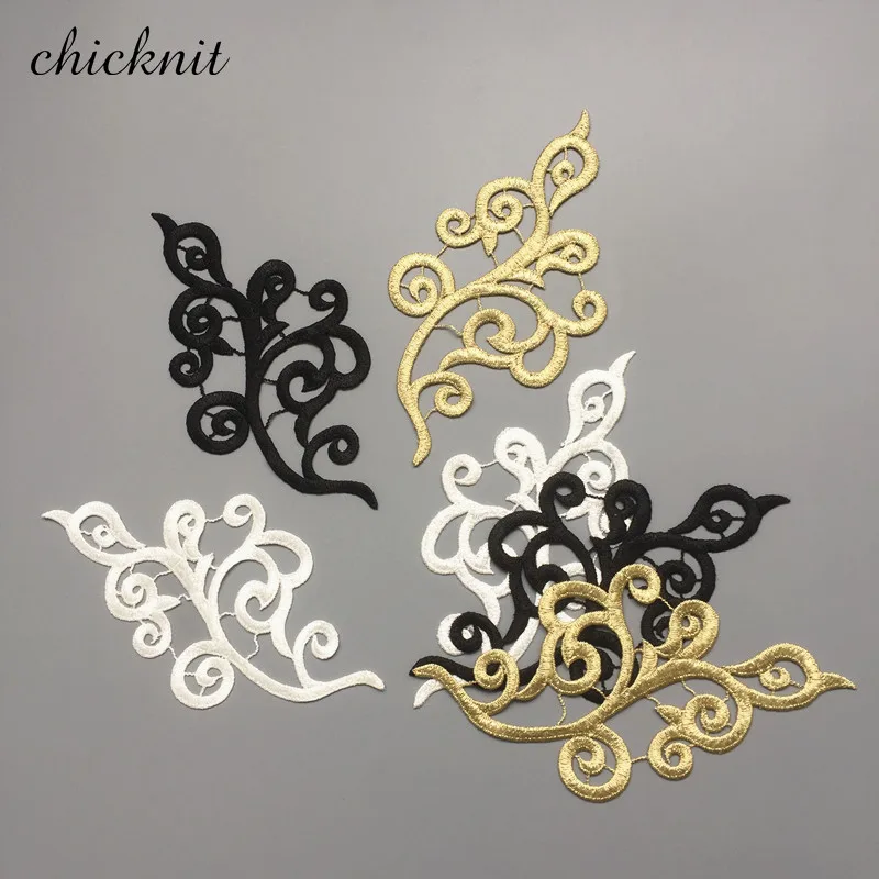 

5 pairs 7.5X24CM gold white black polyester DIY Dance costumes lace patches flowers Applique Garment accessories LP-DA103B